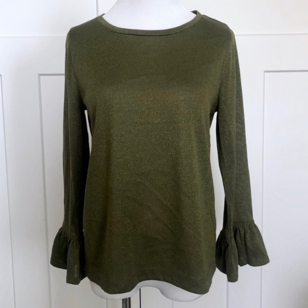 J crew green sparkle bell sleeve top